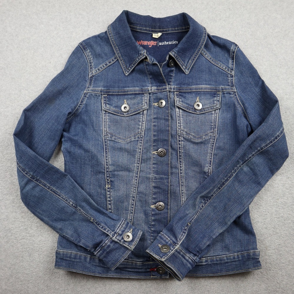 Wrangler Denim Jacket Women S ZFWJ1A8 Blue Authentics Stretch Trucker Jean Coat